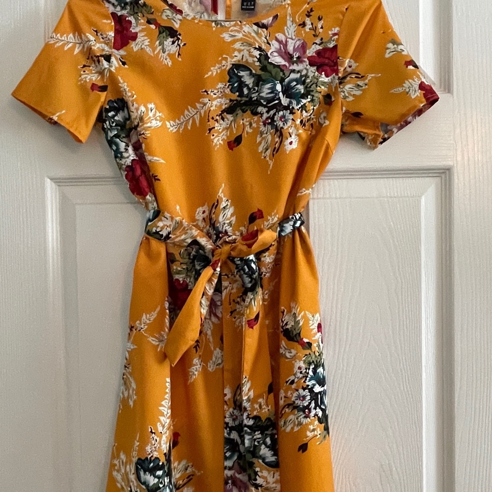 SHEIN Yellow Floral Midi Dress